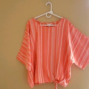 Women's peach & white cotton blouse
